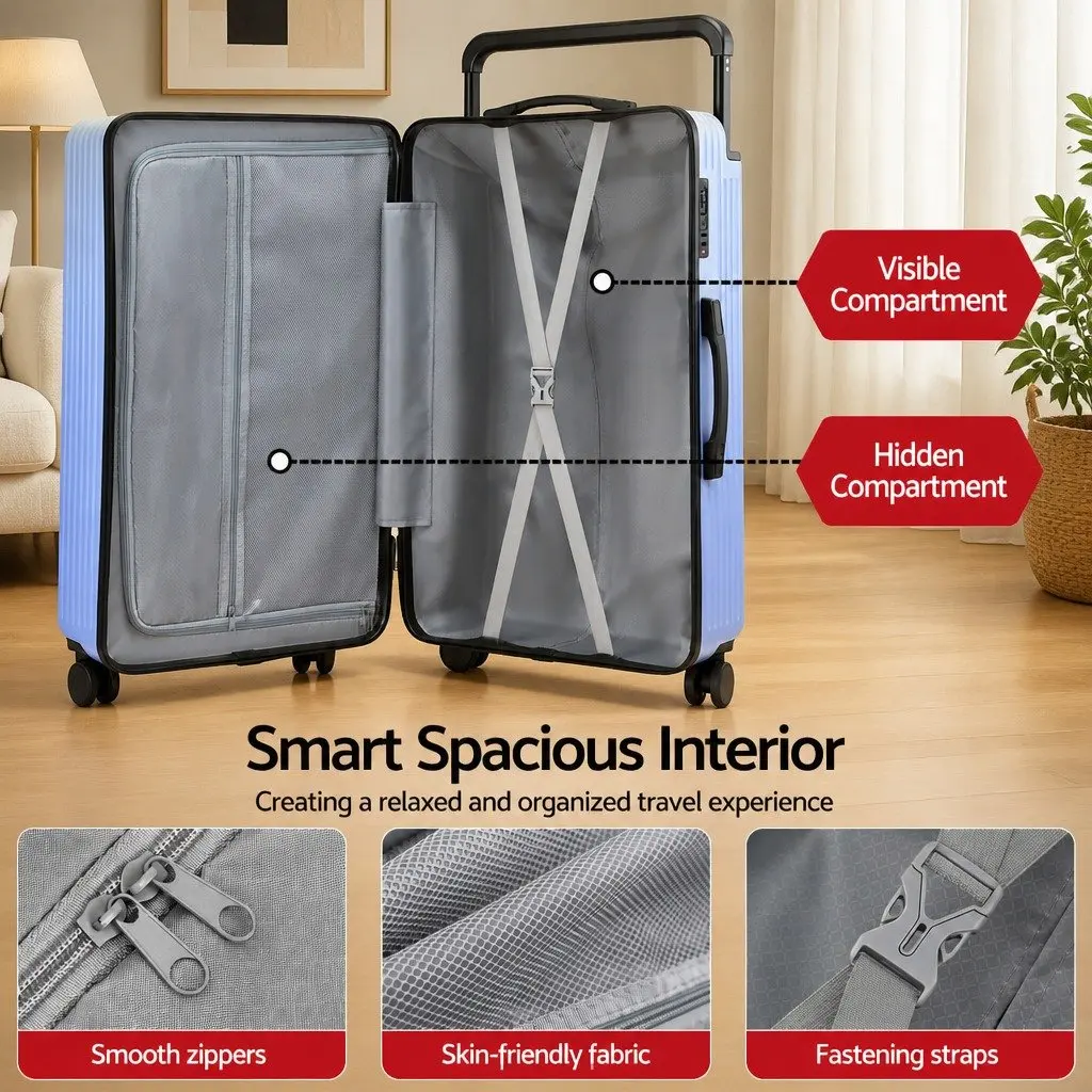 28 Inch Suitcase Wide Handle Luggage Travel Trolley Case TSA Lock Light Blue