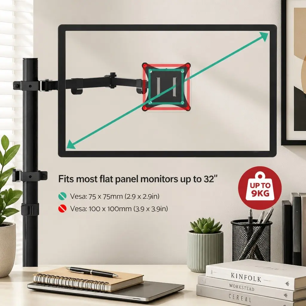 Dual Monitor Arm Desk Mount with Laptop Tray Black Fully Adjustable VESA