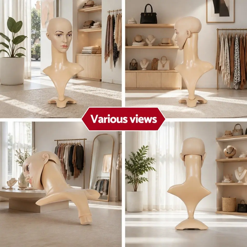 Female Mannequin Head Display Stand Wig Hat Necklace Scarf Shop Retail