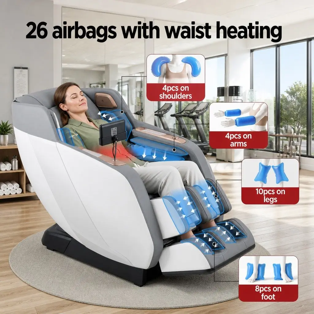 Electric Massage Chair Full Body Heat Therapy Bluetooth Speaker 135cm SL Track Adjustable Airbags