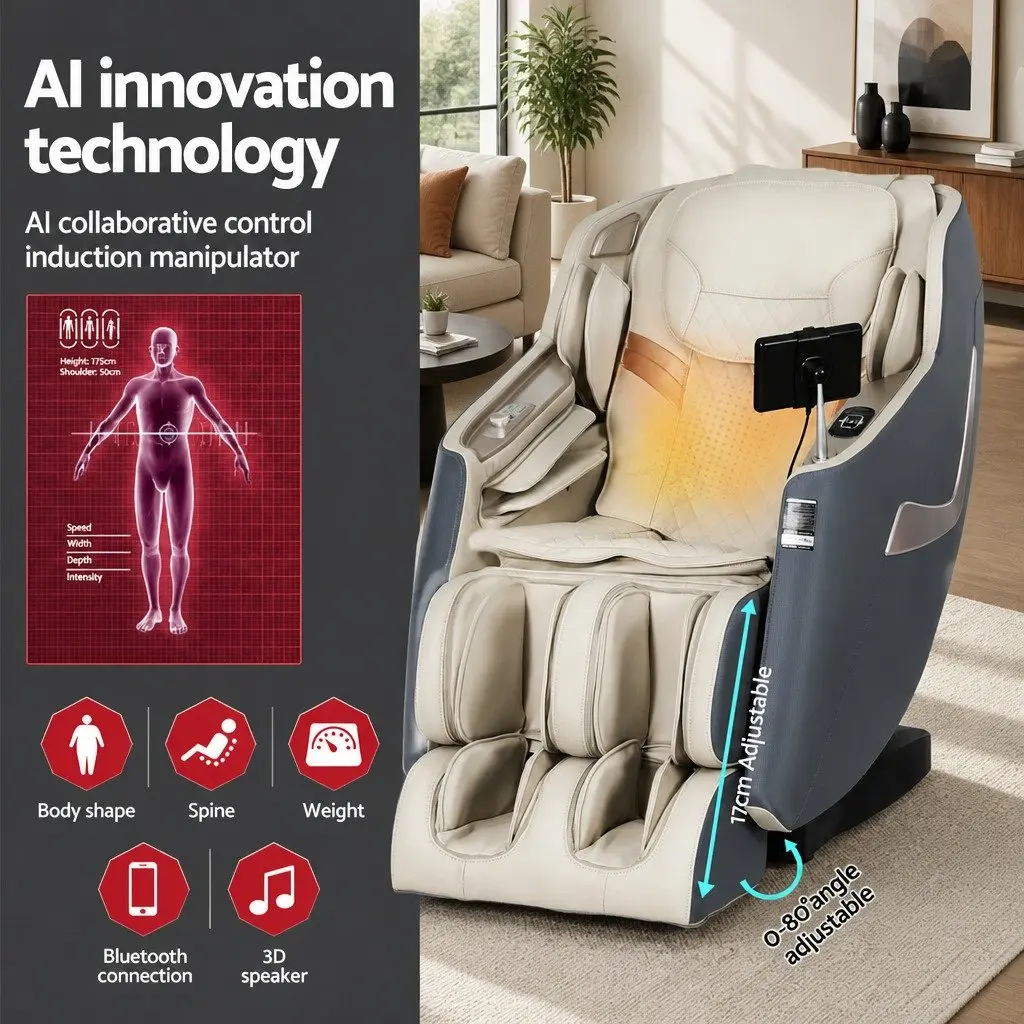 Massage Chair Electric Recliner 3D Grey Full Body Massager with Automatic Zero Gravity Recline and 12 Auto Massage Programs