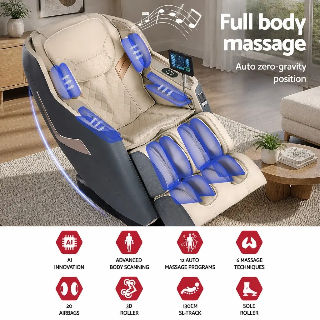 Massage Chair Electric Recliner 3D Grey Full Body Massager with Automatic Zero Gravity Recline and 12 Auto Massage Programs