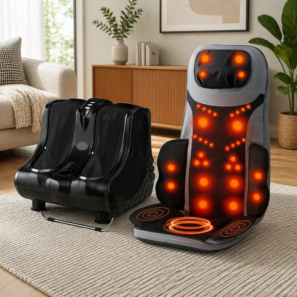Full Body Massage Cushion Seat with Foot and Leg Massager Heating Relaxation 2 Piece