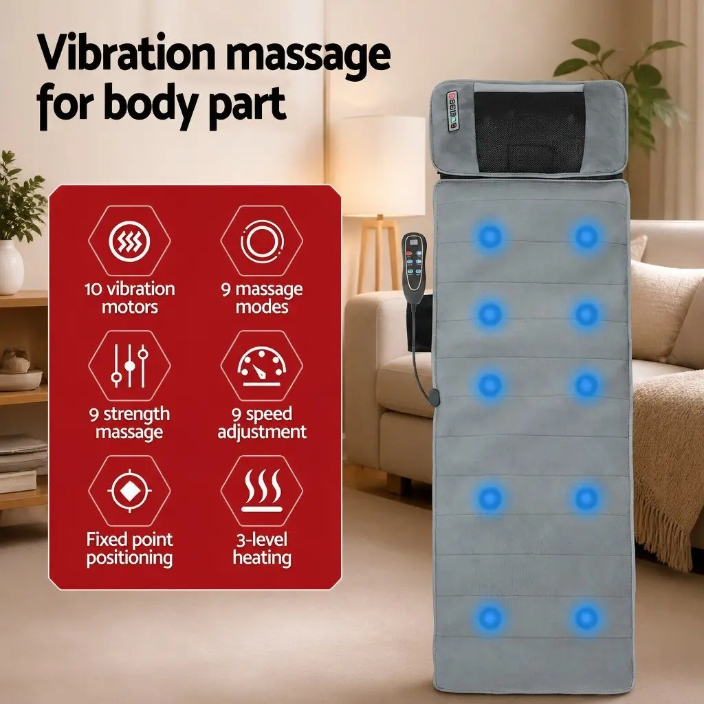 Electric Massage Mat 10 Motors Vibration Heating Neck Back Relaxation Home