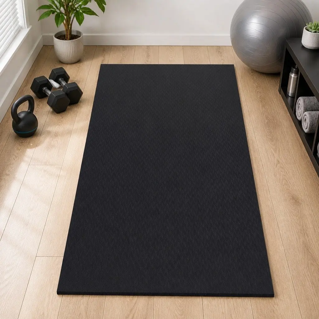 Exercise Equipment Mat 2M Black Double-Sided Anti-Slip Noise Absorption