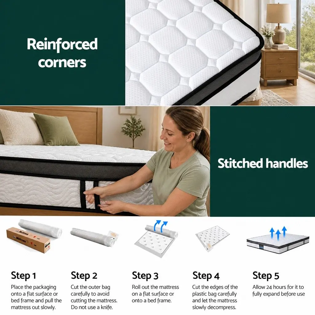 King Size Mattress 25cm Medium-Firm Bonnell Spring Cool Gel Foam White