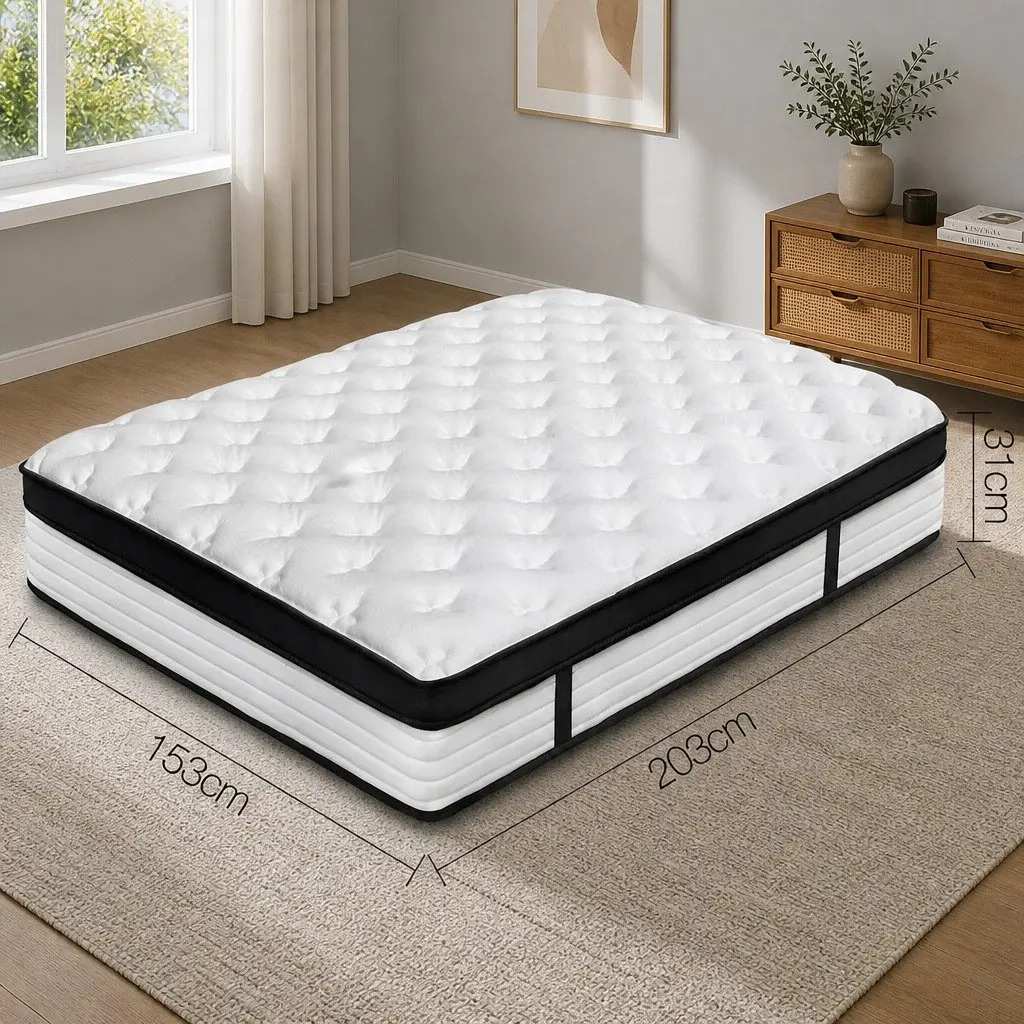 Queen Mattress 31cm Plush Euro Top Pocket Spring Medium Firmness