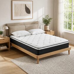 Queen Mattress 21cm Euro Top Bonnell Spring Medium Firm Support Bedding