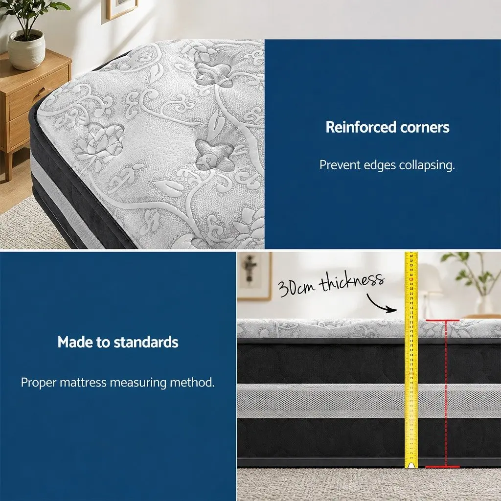 King Single Mattress 30cm Pocket Spring Tight Top Medium Firm Hypoallergenic
