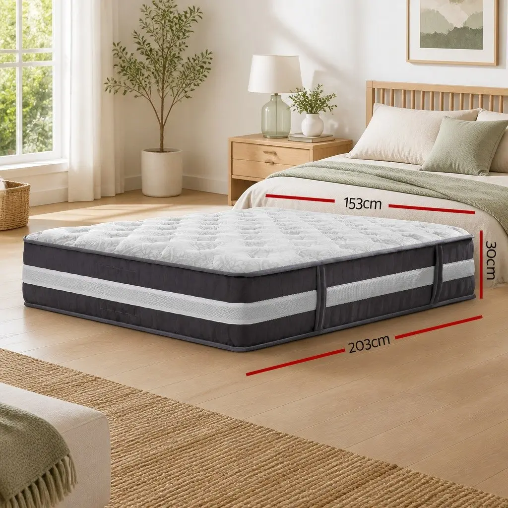 Queen Mattress Pocket Spring 30cm Tight Top Medium Firm Bed Sleep Support