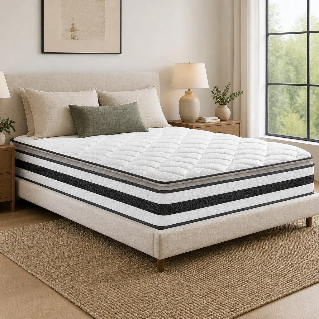 Double Mattress 21cm Pillow Top Medium-Firm Bonnell Spring Bed Support