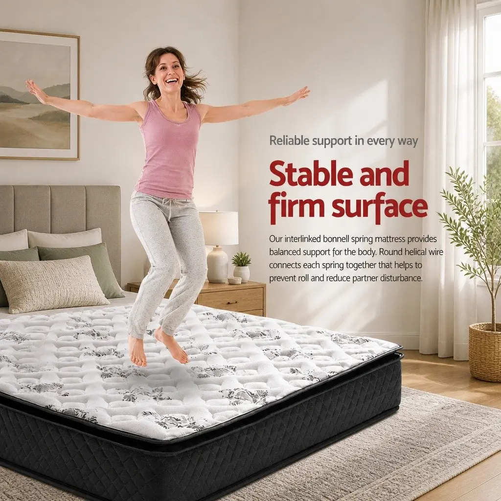 King Single Mattress 24cm Pillow Top Medium Firm Bonnell Springs Grey