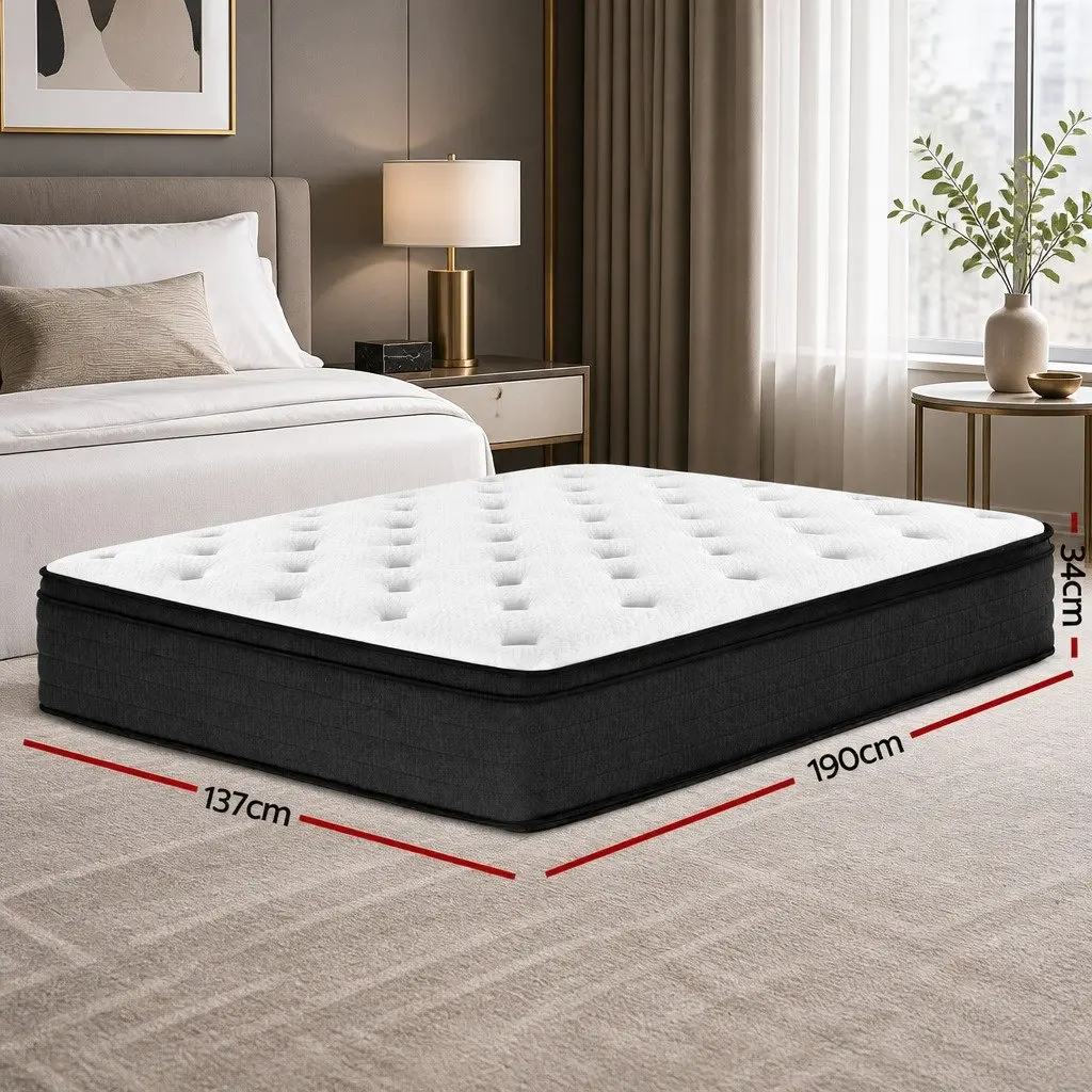 Double Mattress 34cm Medium Firm Euro Top Pocket Spring Sleep Support