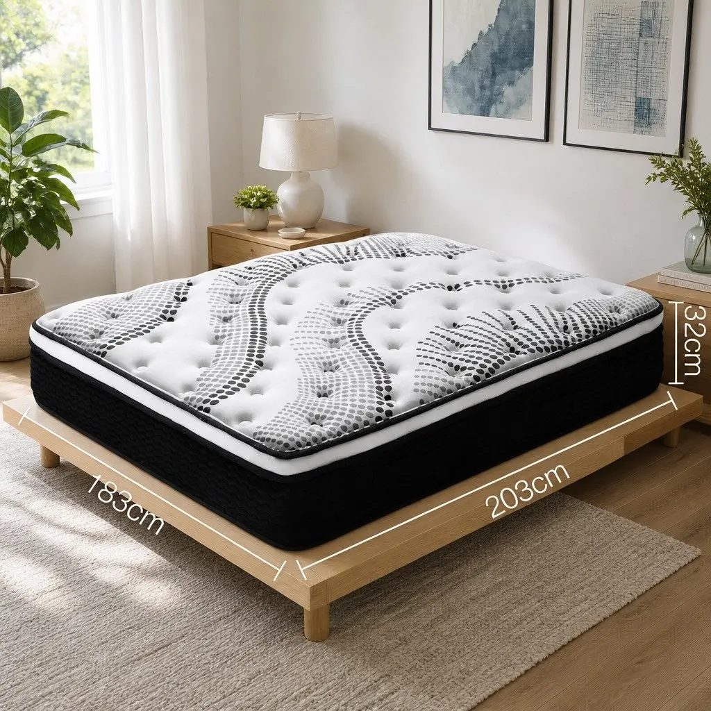 King Size Mattress 32cm Thick Euro Top Medium Firmness Independent Coil System