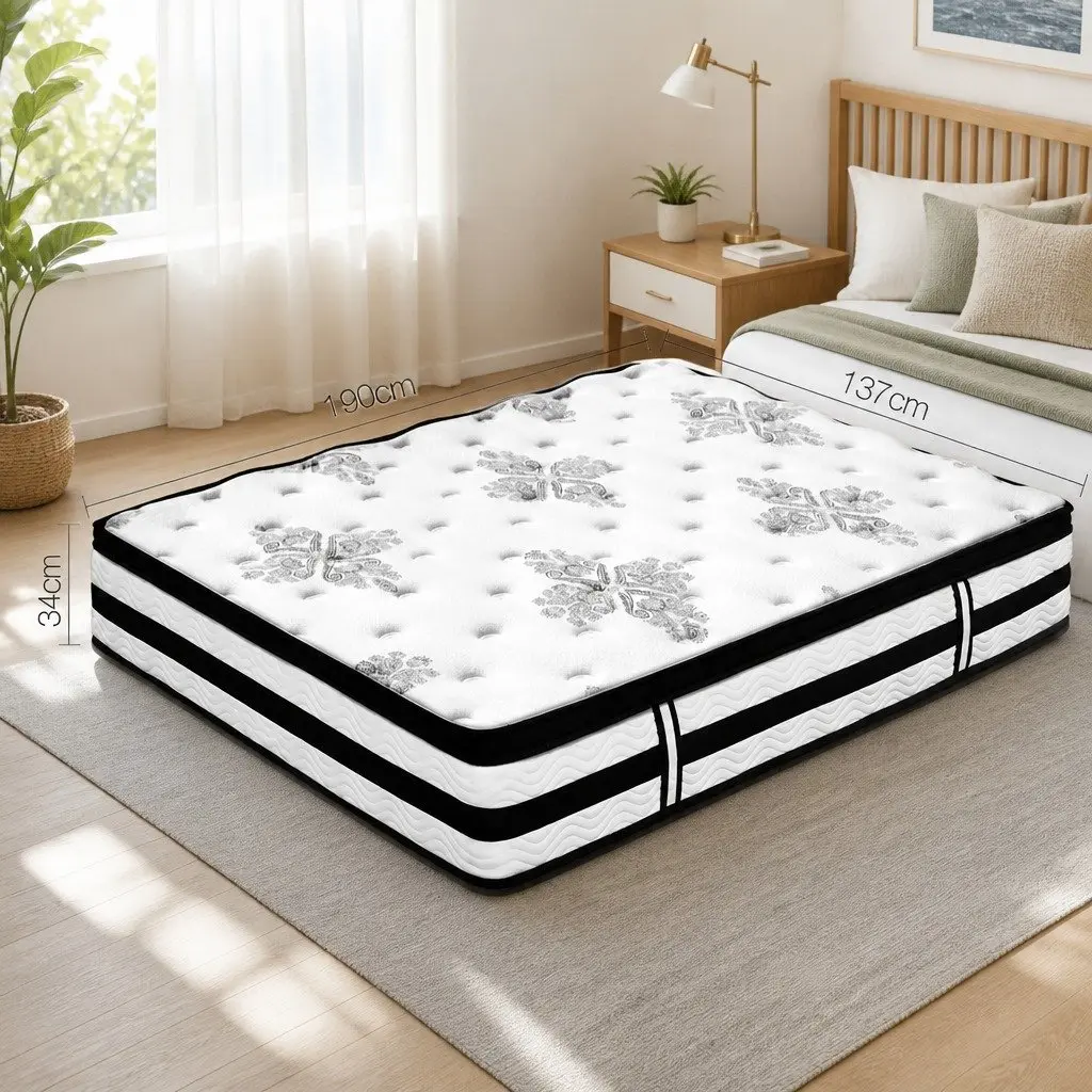 Double Mattress 34cm Thick Euro Top Pocket Spring Medium Firm Support