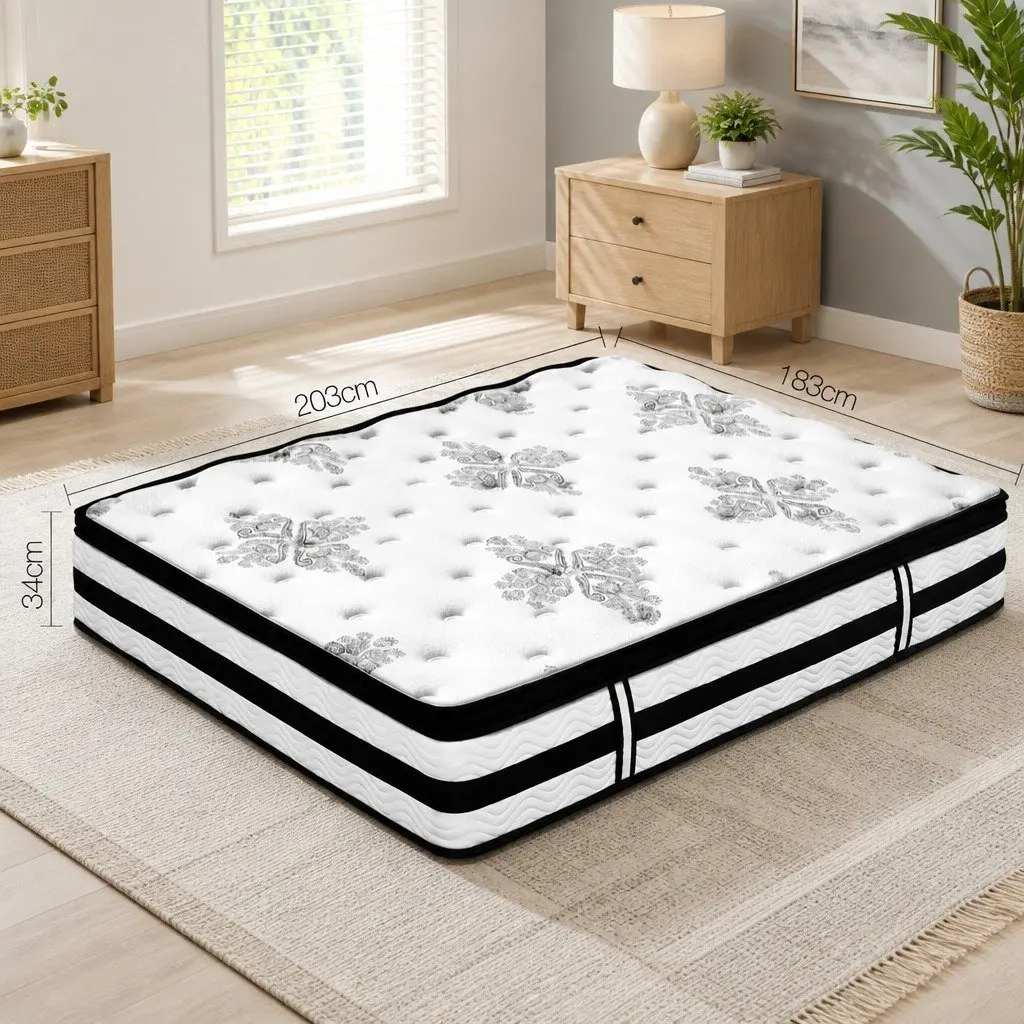 King Size Mattress 34cm Euro Top Pocket Spring Medium Firm Support Hypoallergenic