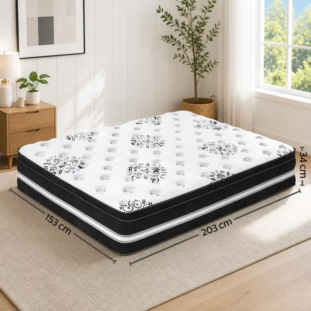 Queen Mattress 34cm Euro Top Cool Gel Memory Foam Medium Firm Support Pocket Spring