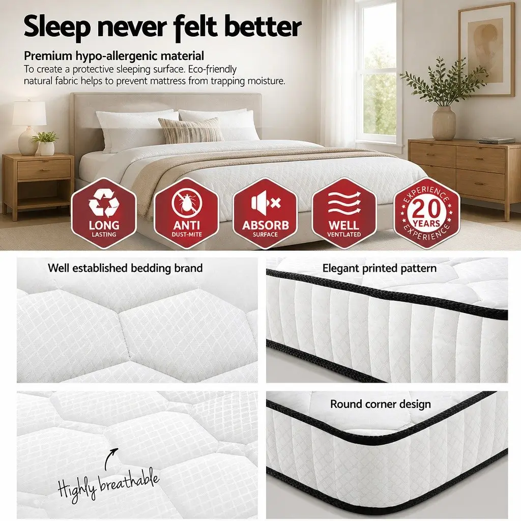 Double Mattress 21cm Medium Firmness Tight Top Pocket Spring Queen Size