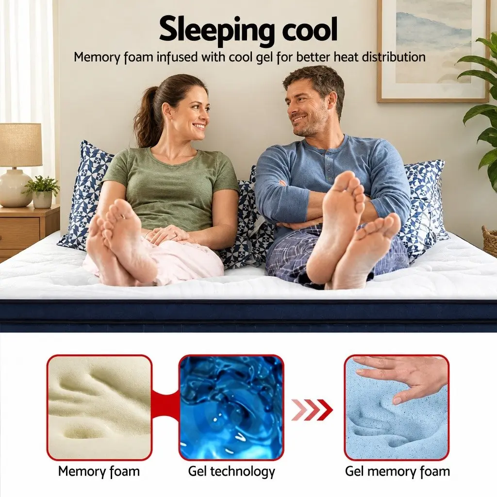 King Size Mattress 34cm Cool Gel Memory Foam 7 Zone Pocket Spring Euro Top