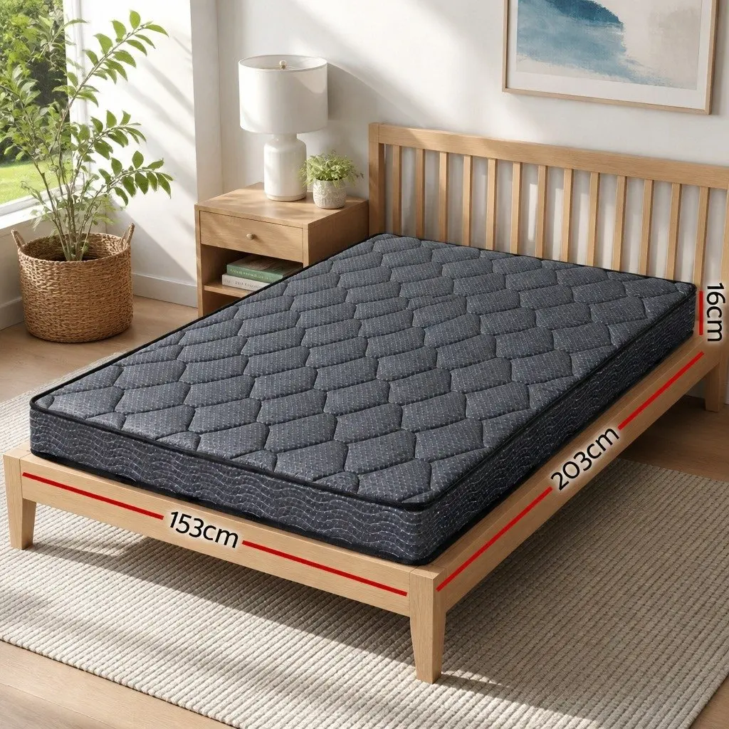 Queen Mattress 16cm Bonnell Spring Tight Top Medium-Firm Support Grey