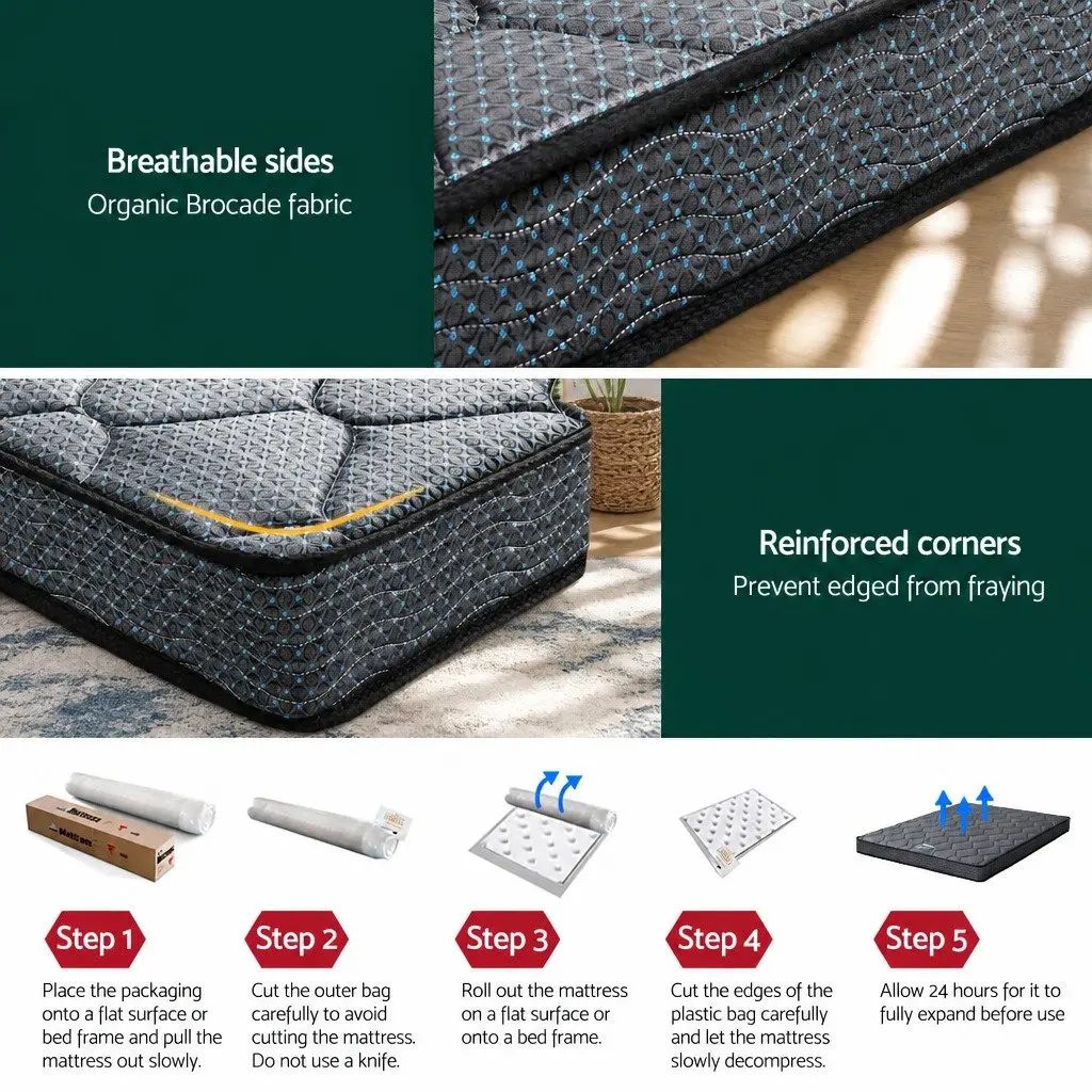 Queen Mattress 16cm Bonnell Spring Tight Top Medium-Firm Support Grey