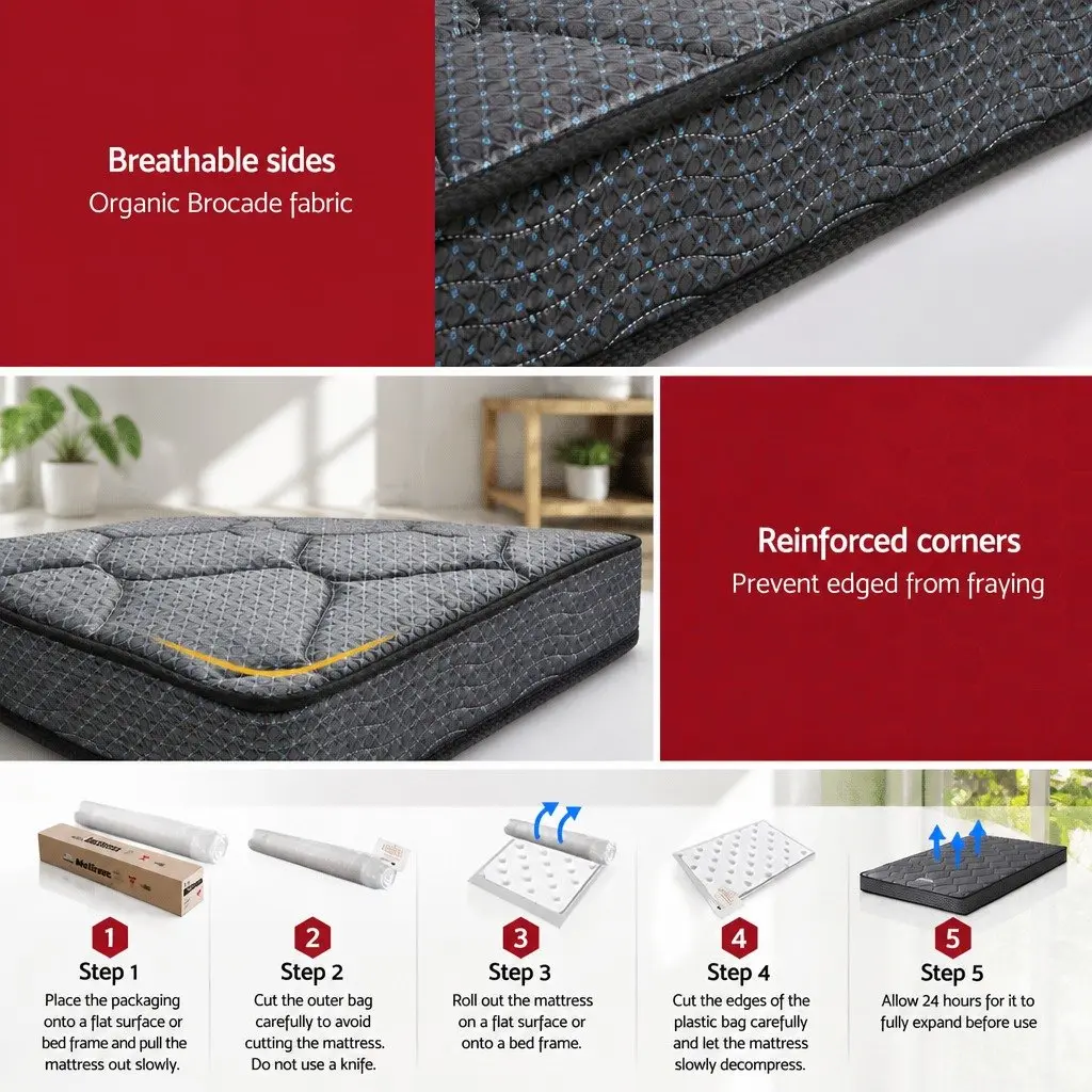 Single Mattress 16cm Bonnell Spring Tight Top Medium Firm Support Grey