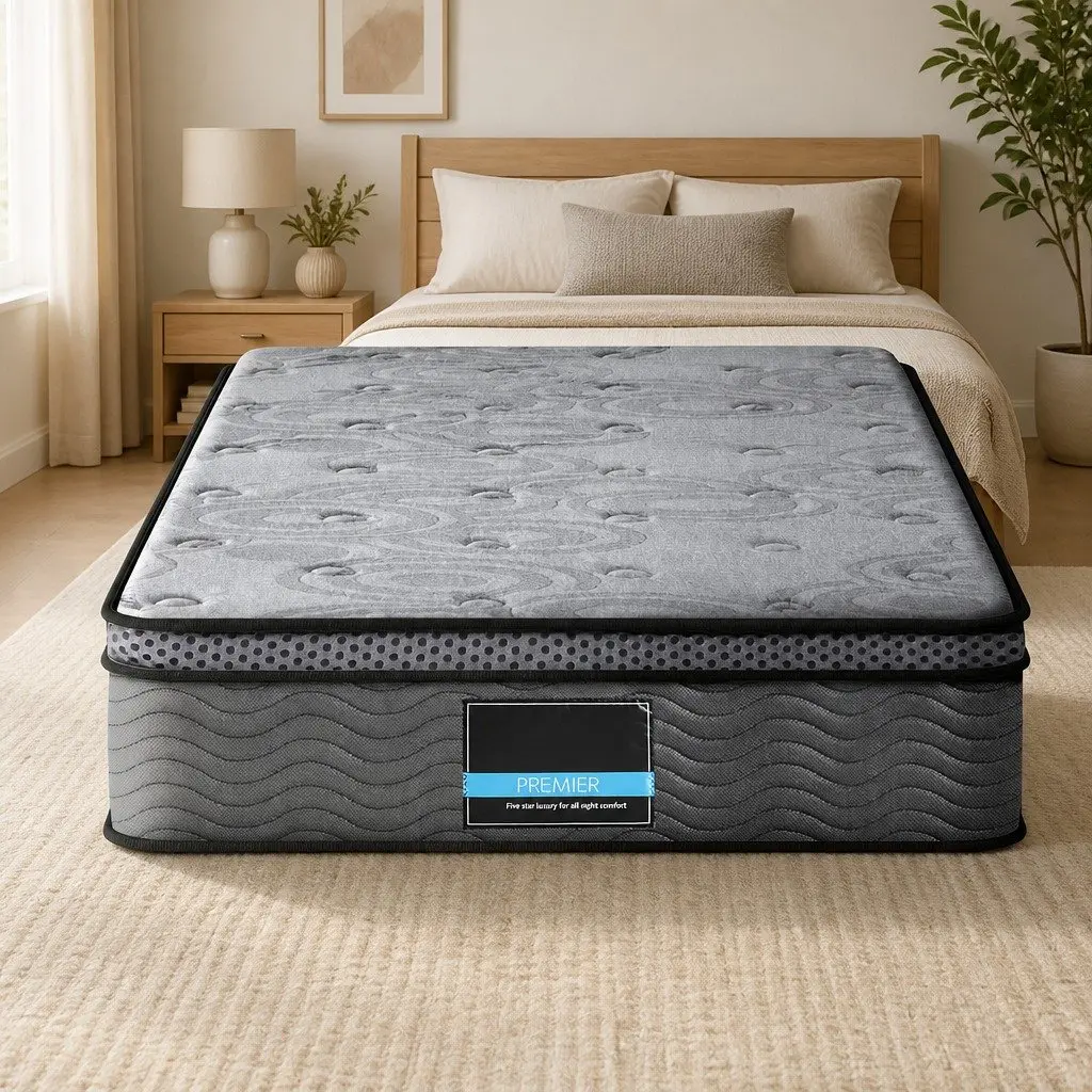 Single Mattress 26cm Thick Euro Top Medium Firm Pocket Spring Memory Foam Grey