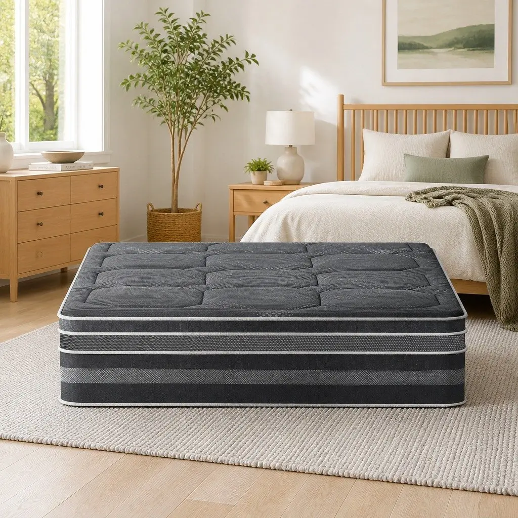 Double Mattress 35cm Hybrid Pocket Spring Euro Top Medium Firm Grey