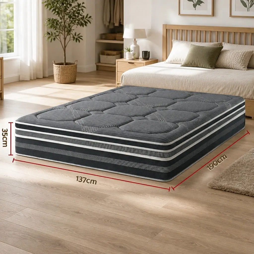 Double Mattress 35cm Hybrid Pocket Spring Euro Top Medium Firm Grey