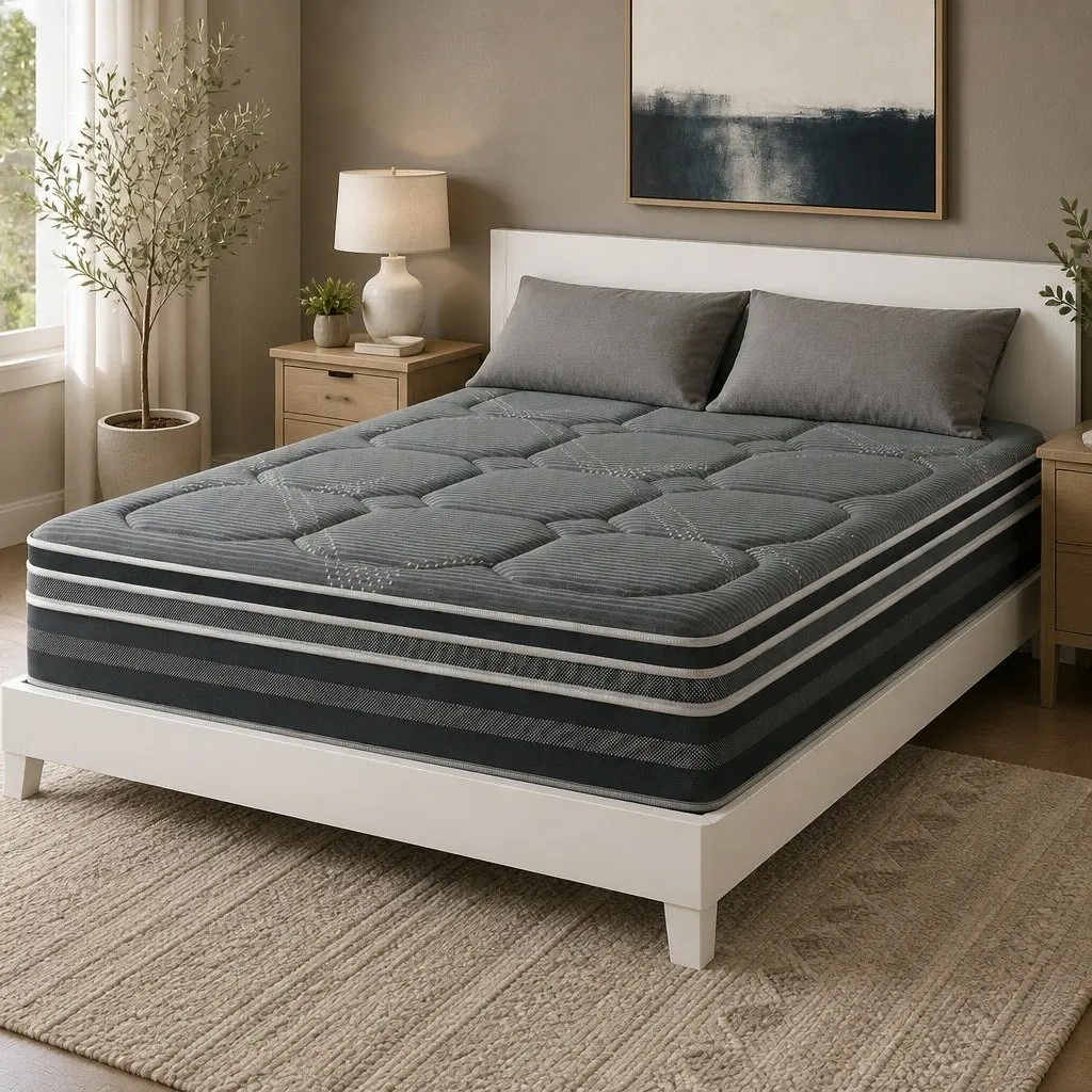 Double Mattress 35cm Hybrid Pocket Spring Euro Top Medium Firm Grey