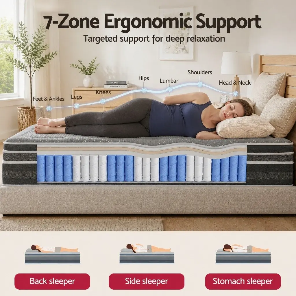 Double Mattress 35cm Hybrid Pocket Spring Euro Top Medium Firm Grey