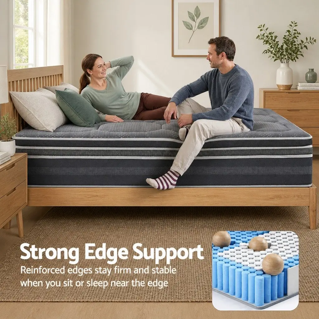 Double Mattress 35cm Hybrid Pocket Spring Euro Top Medium Firm Grey