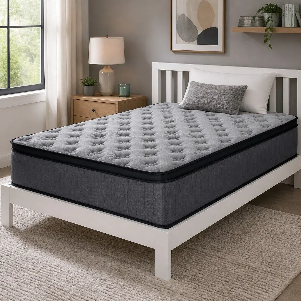 King Single Mattress 34cm Euro Top Medium-Firm Pocket Spring Memory Foam Grey