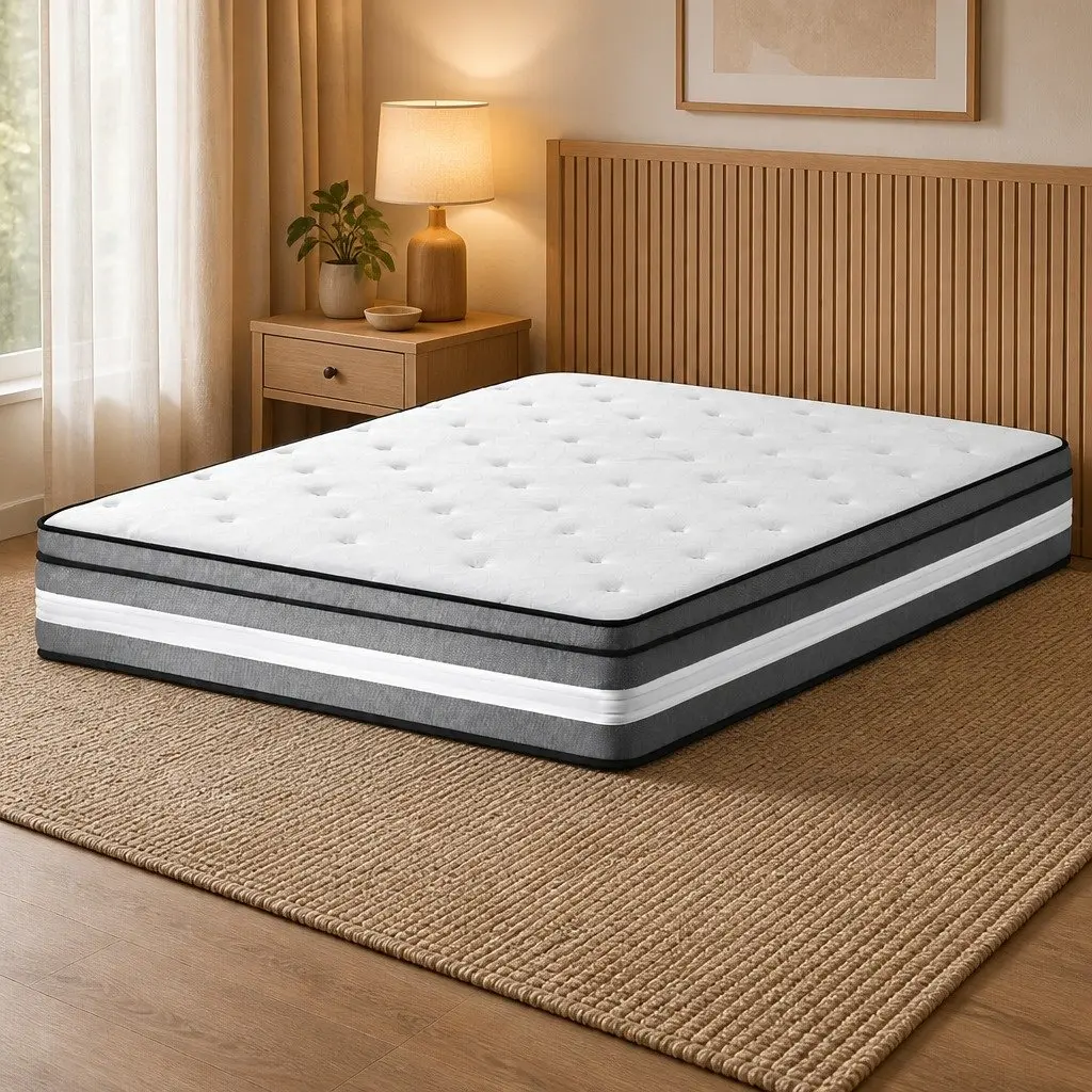 Double Mattress 30cm Grey Euro Top Cooling Gel Memory Foam Pocket Spring Medium Firm