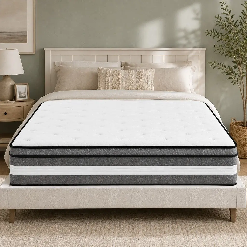 Double Mattress 30cm Grey Euro Top Cooling Gel Memory Foam Pocket Spring Medium Firm
