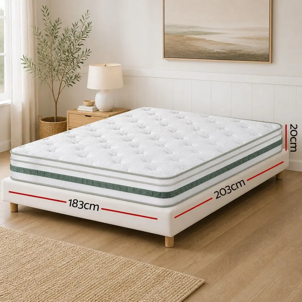 King Size Mattress 20cm Medium Firm Euro Top Green Tea Foam Pocket Spring