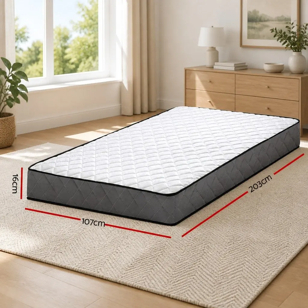 King Single Mattress 16cm Bonnell Spring Medium Firm Quilted White
