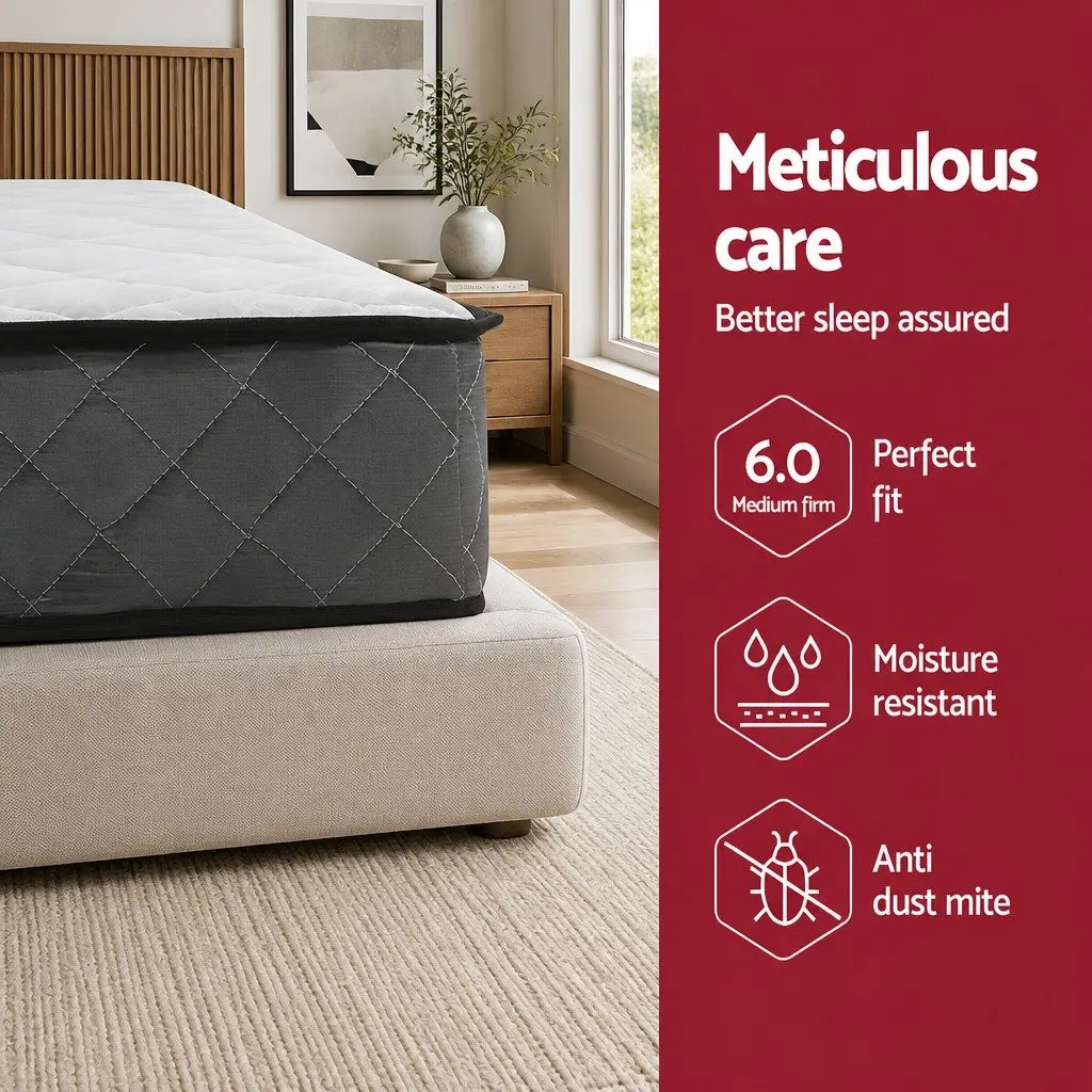 King Single Mattress 16cm Bonnell Spring Medium Firm Quilted White
