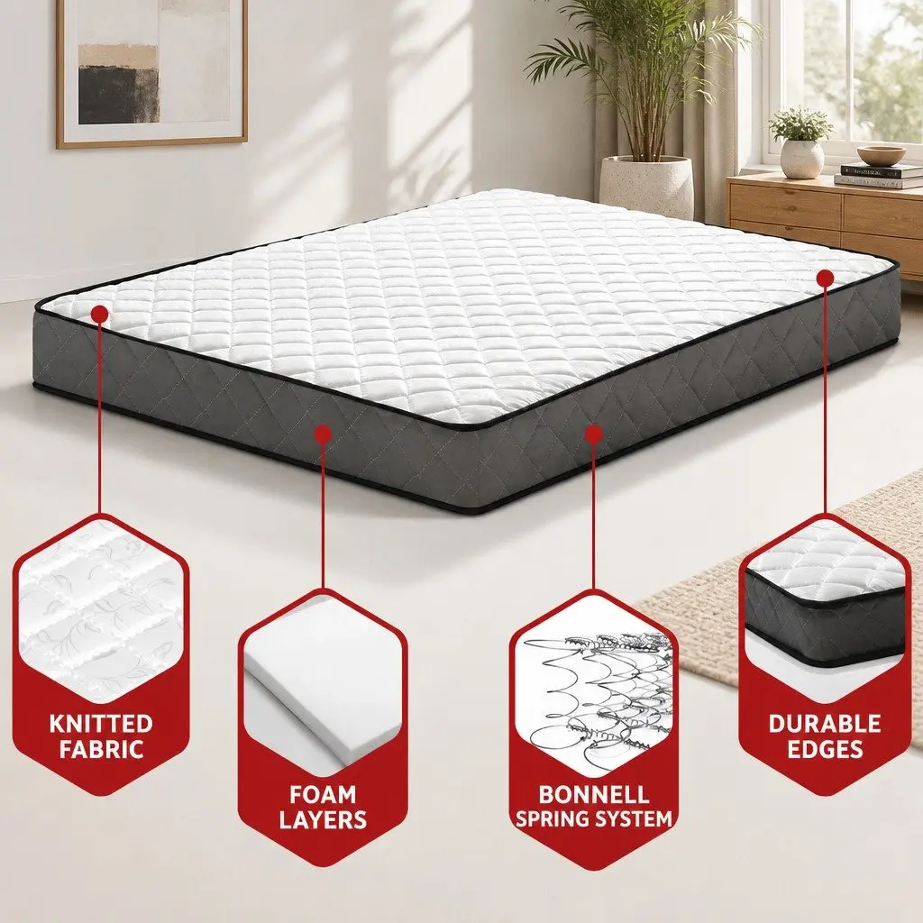 King Single Mattress 16cm Bonnell Spring Medium Firm Quilted White