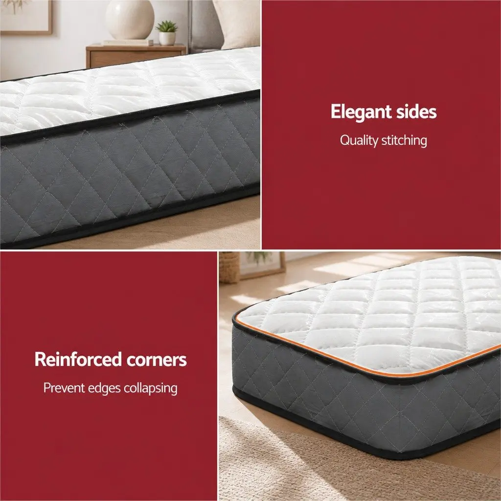 King Single Mattress 16cm Bonnell Spring Medium Firm Quilted White