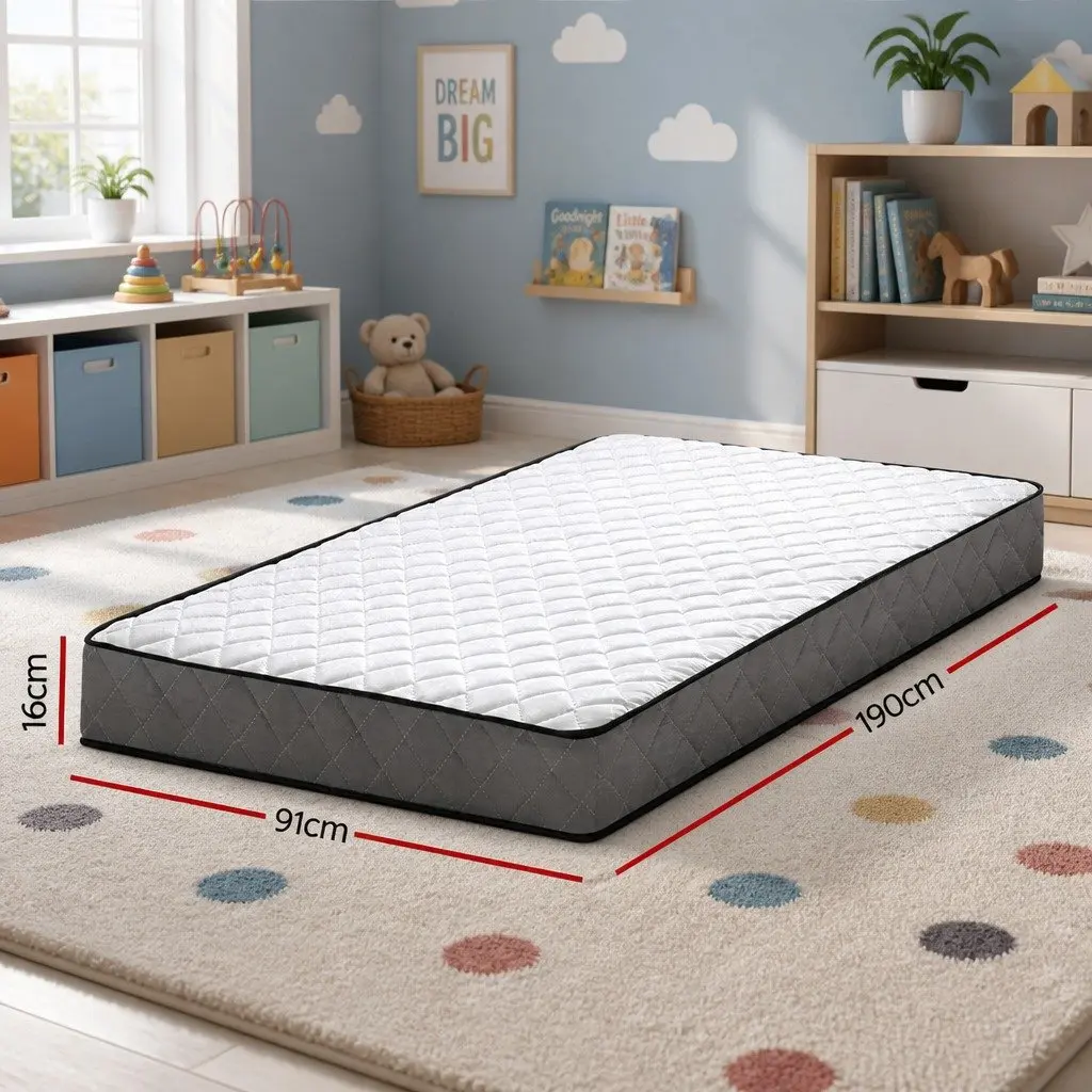 Single Mattress 16cm Bonnell Spring Medium Firm Support Breathable Hypoallergenic Dust Mite Resistant