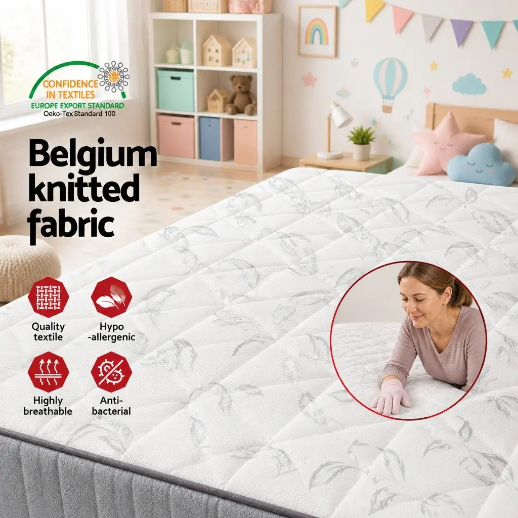 Single Mattress 16cm Bonnell Spring Medium Firm Support Breathable Hypoallergenic Dust Mite Resistant