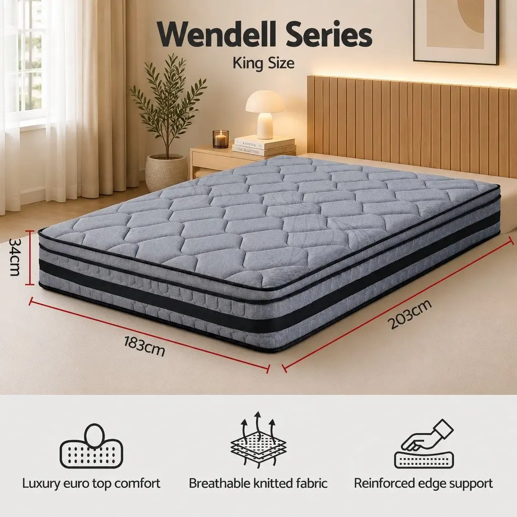 King Size Hybrid Mattress 34cm Euro Top Medium Firm Support Pocket Spring