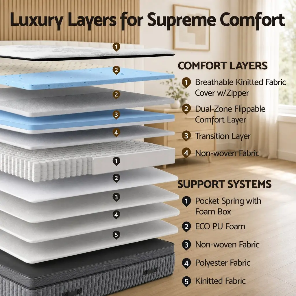Queen Mattress 37cm 4-in-1 Adjustable Firmness Dual Zone Flippable Memory Foam