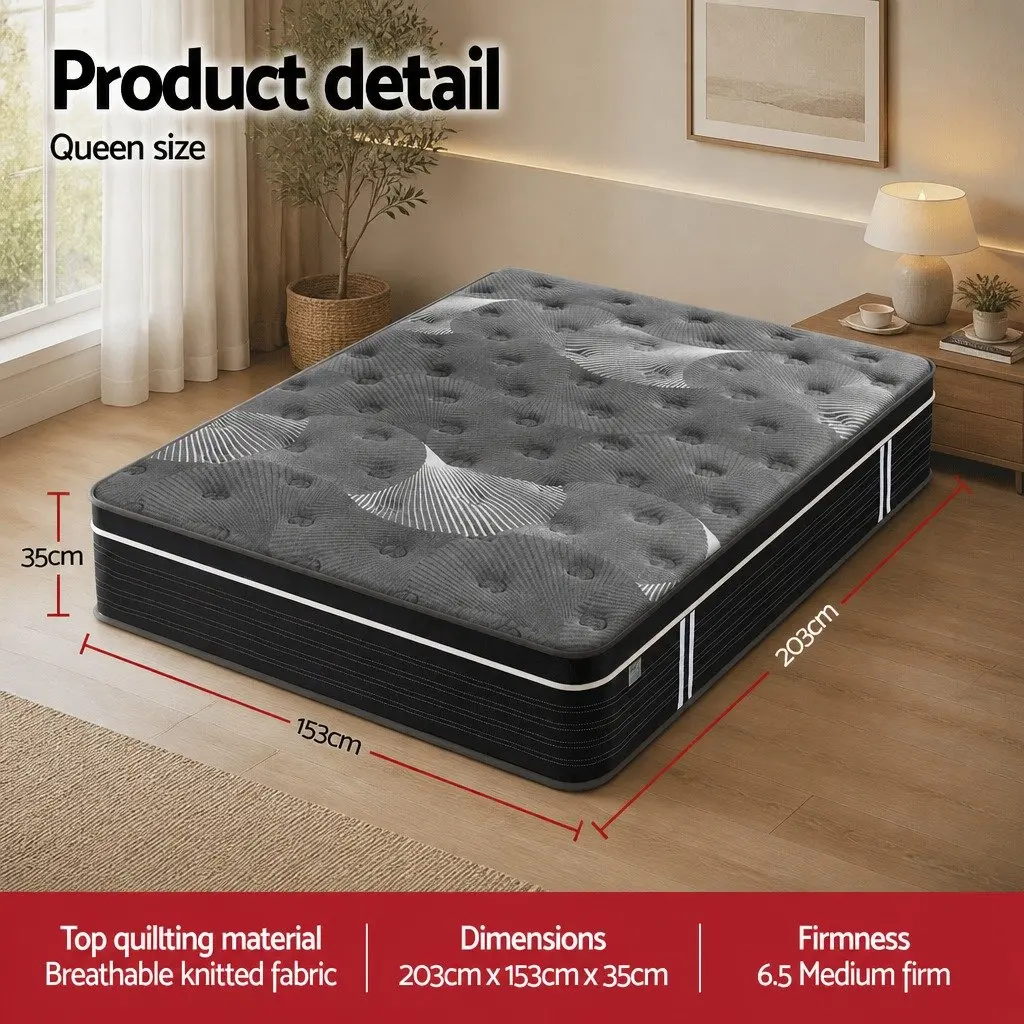 Queen Mattress 35cm Euro Top Medium Firm Pocket Spring Cooling Memory Foam