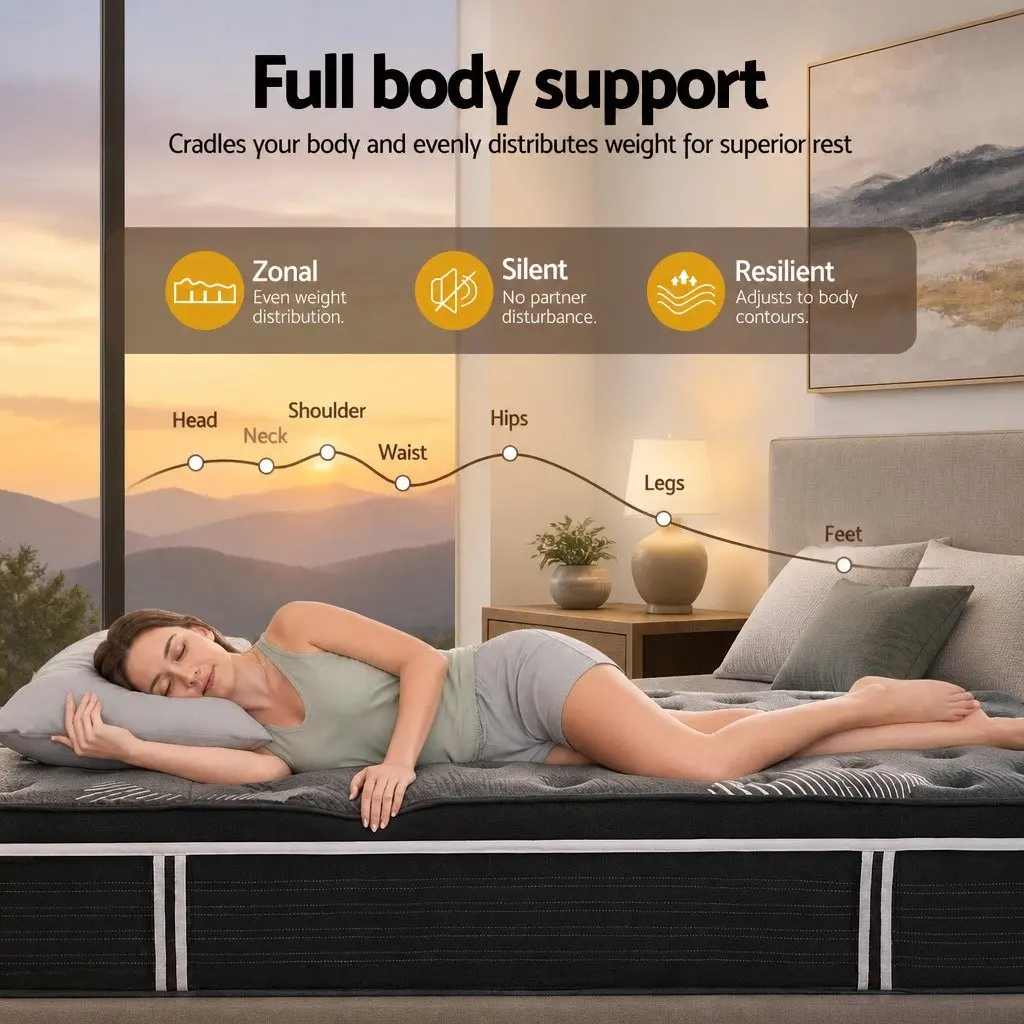 Queen Mattress 35cm Euro Top Medium Firm Pocket Spring Cooling Memory Foam