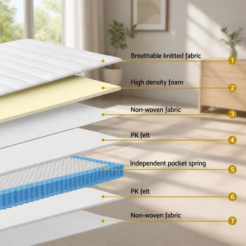 King Size Mattress 20cm Firm Support Pocket Spring Breathable Knitted Fabric