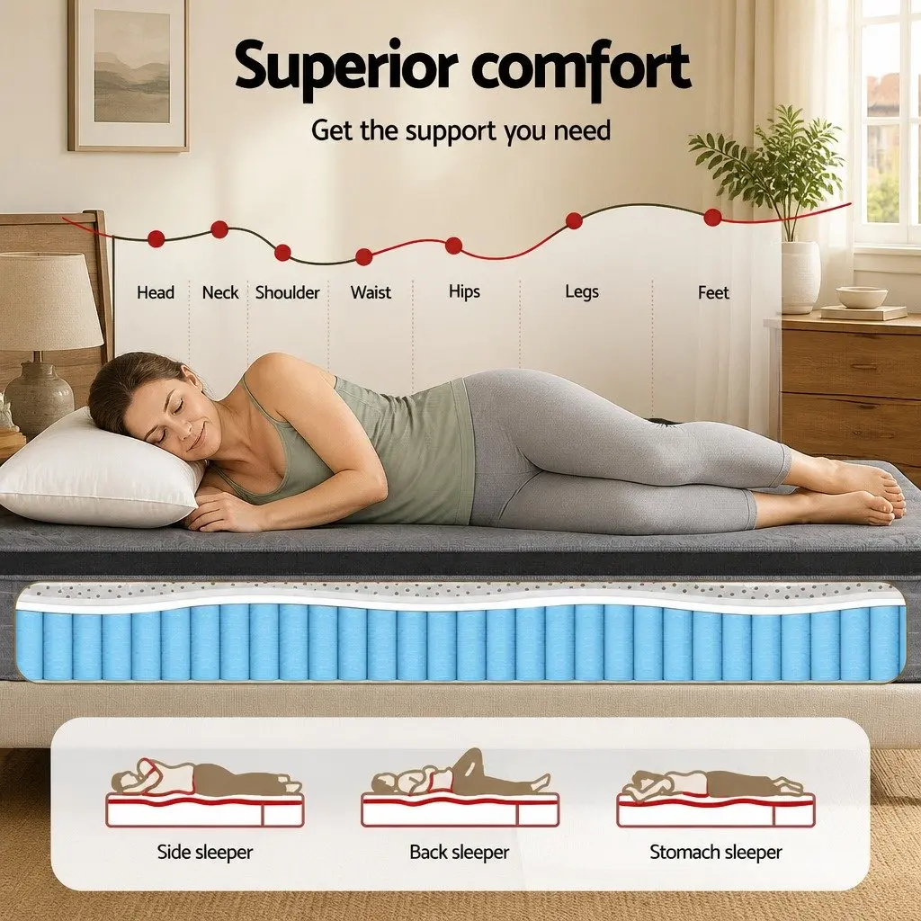 Queen Mattress 26cm Latex Foam Euro Top Medium Firm Pocket Spring Support