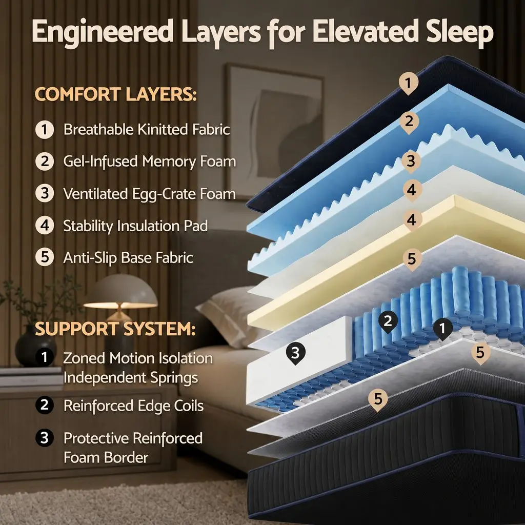 King Single Mattress 34cm Cooling Gel Memory Foam Pocket Spring Support