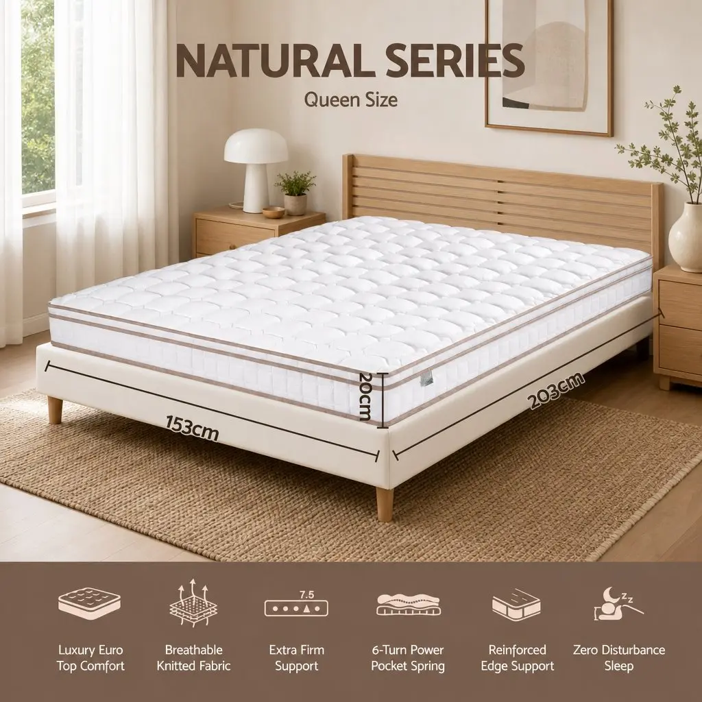 Queen Mattress 20cm Firm Pocket Spring Breathable Comfort Layers White